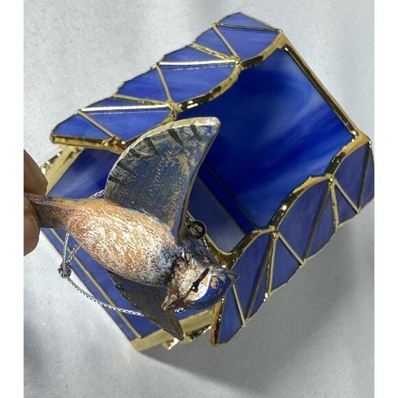 Stained Glass Hummingbird House w/ Flower 4" Tall Candle Votive Holder / 2 Birds - Picture 6 of 8